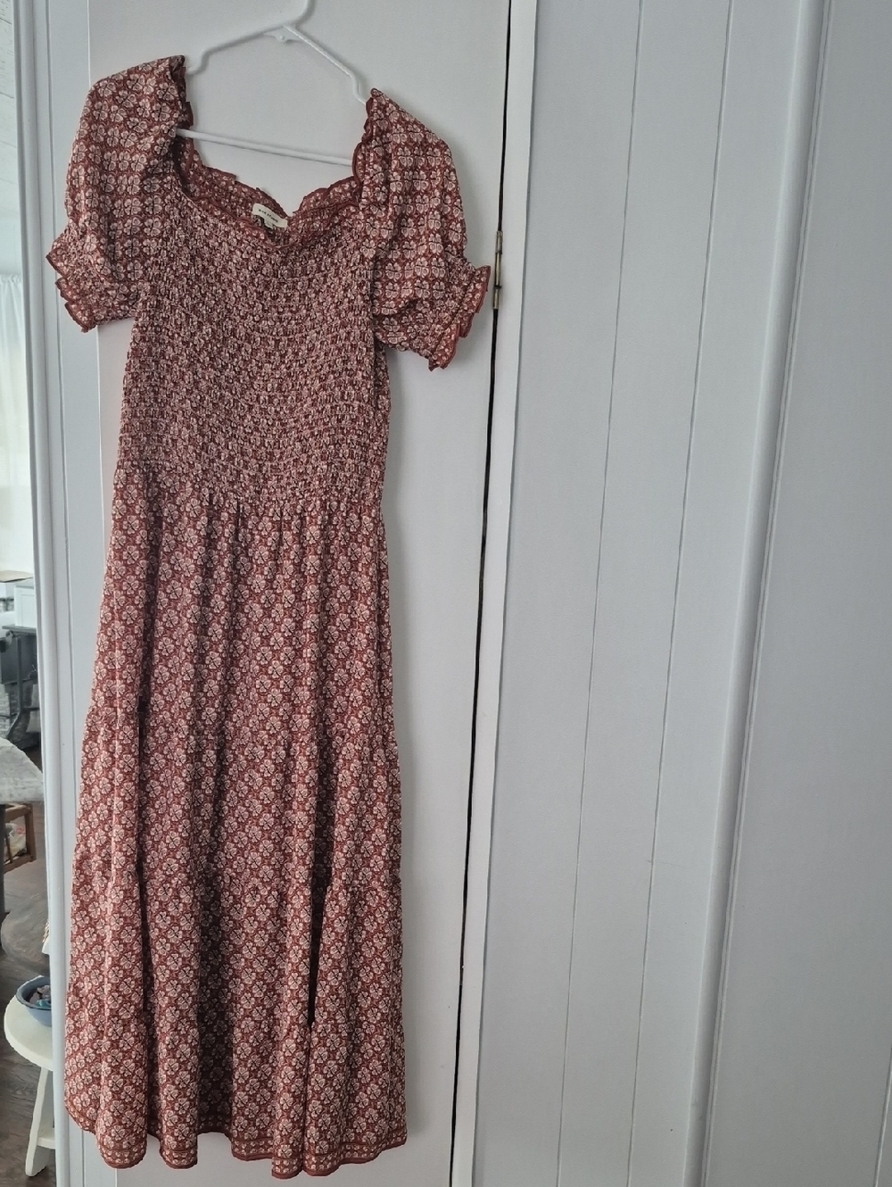 Max Studio Dusty Rose Printed Smocked Maxi Dress.  Size L
